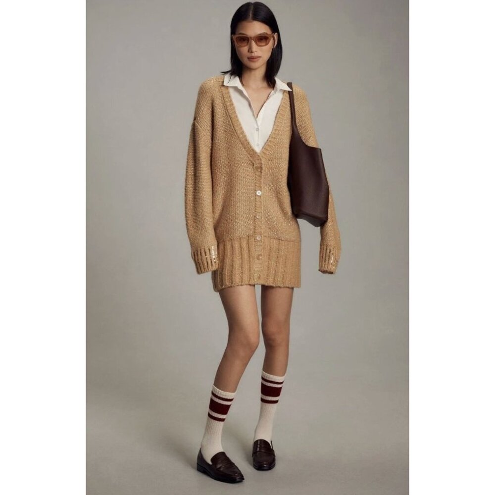 Tan Mini Dress with Cardigan